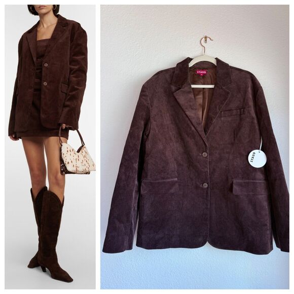 NWT STAUD Trek Oversized Corduroy Blazer in Mahogany Brown Size Medium - Picture 1 of 16